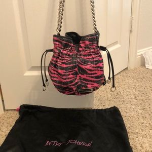 Betsey Johnson pink and black sequin purse